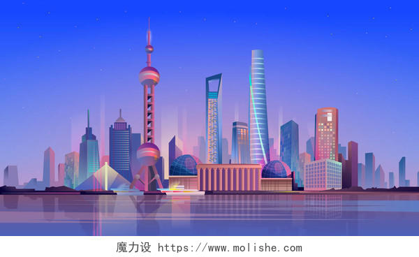 上海平面摩天大楼卡通风格上海旅游